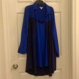 2 shades of blue shirt dress with front buttons